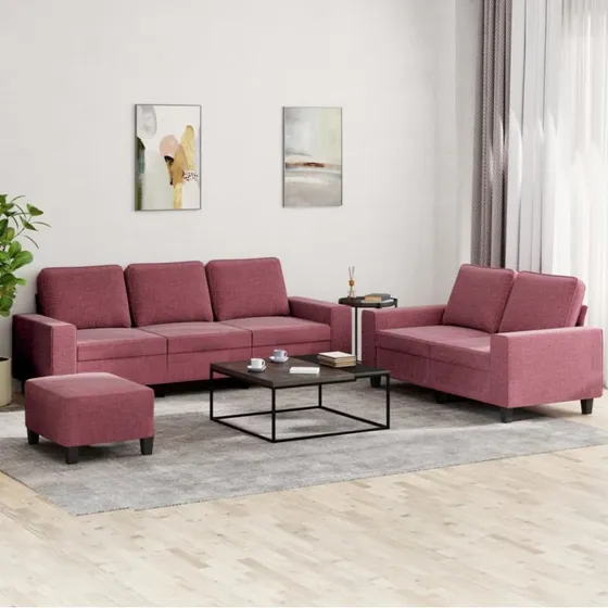 3-personers sofasæt i vinrødt stof – 3 dele