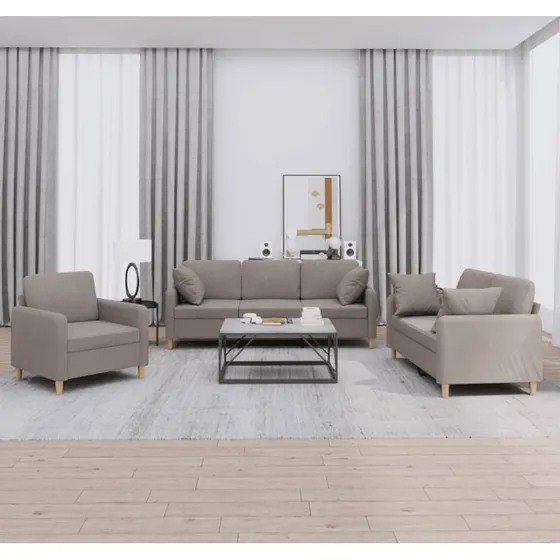 Sofasæt 3 dele med puder – gråbrun stof