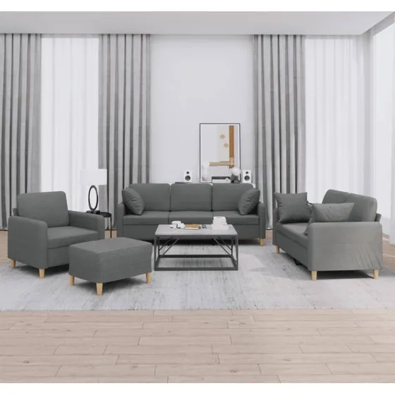 Sofasæt 4 dele i mørkegråt stof med puder