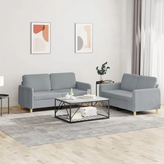 Sofasæt 2 dele med hynder i lysegråt stof
