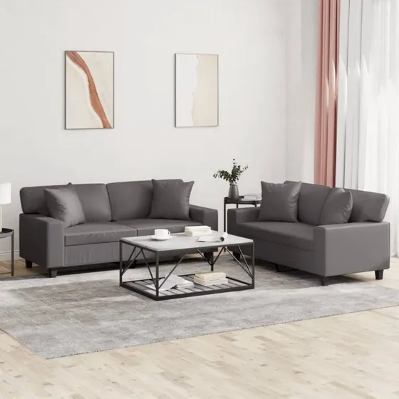 Sofasæt 2 dele i gråt kunstlæder med puder