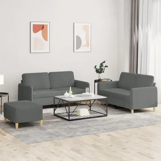 Sofasæt 3 dele i mørkegråt stof med hynder