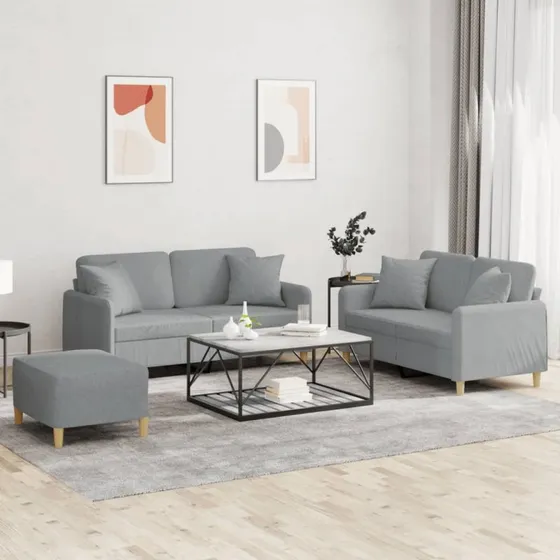 Sofasæt 3 dele i lysegråt stof med puder