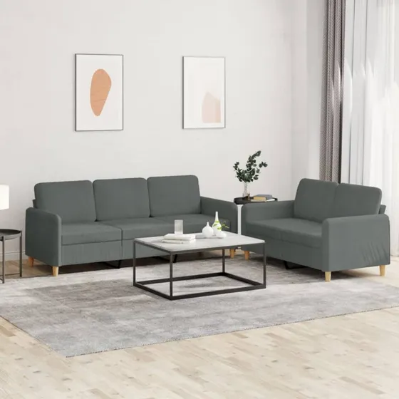 Sofasæt 2 dele med hynder - mørkegrå stof