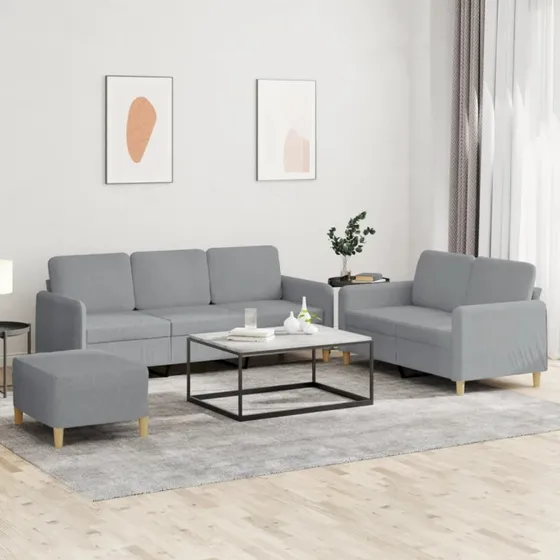 Sofasæt 3 dele i lysegråt stof med hynder