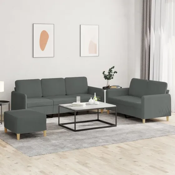 3-dele sofasæt med hynder i mørkegråt stof