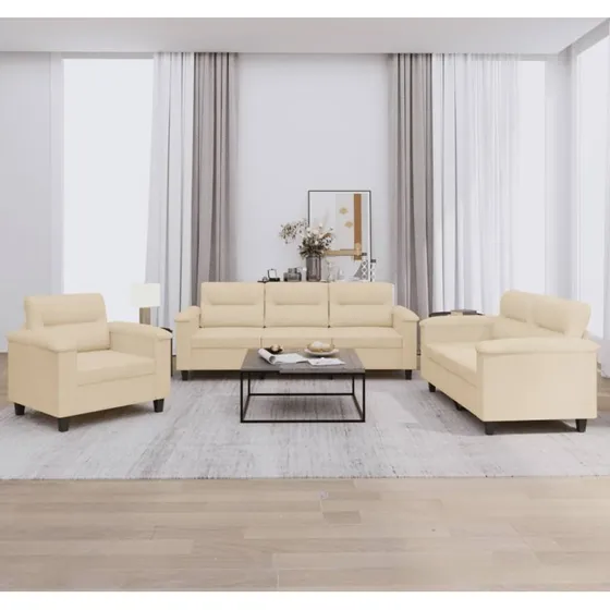 3-personers sofasæt i mikrofiber creme - inkl. hynder