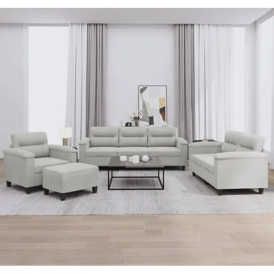 Sofasæt 4-dele i lysegrå mikrofiber med hynder