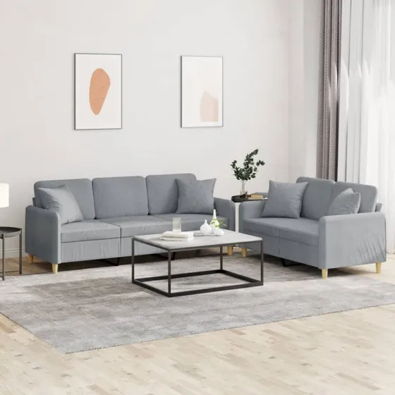 Sofasæt 2 dele i lysegråt stof med puder