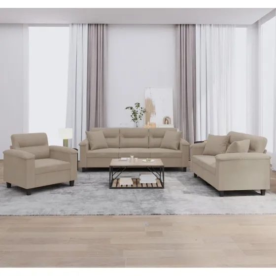 3-dele sofasæt i mikrofiber gråbrun med puder