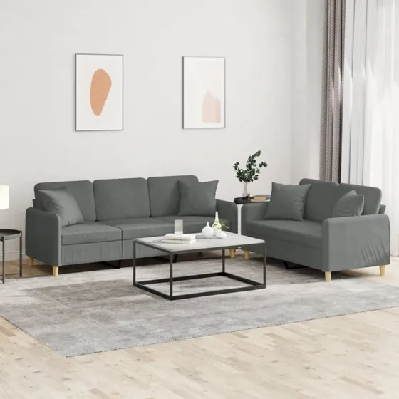 Sofasæt 2-dele med puder i mørkegrå stof