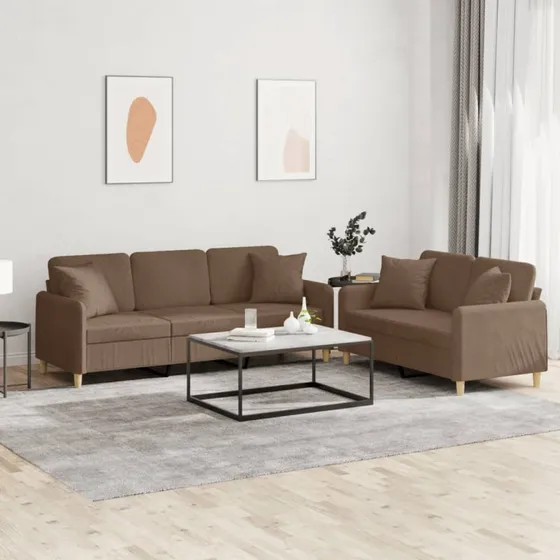 Sofasæt 2 dele i brunt stof med puder