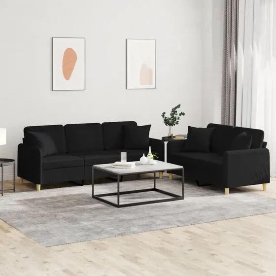 Sofasæt 2 dele med puder i sort stof