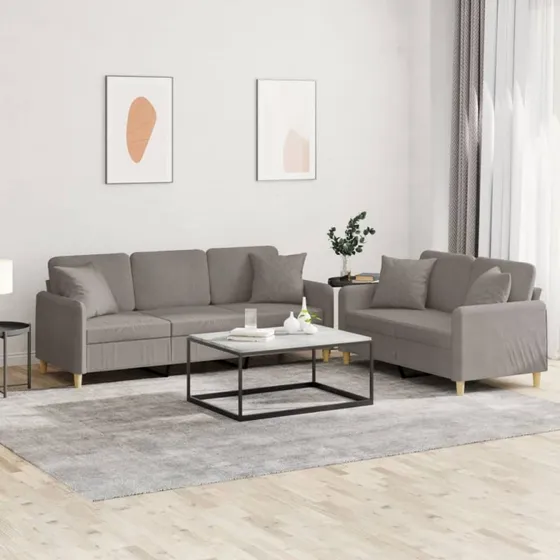 Sofasæt 2 dele i gråbrunt stof med puder