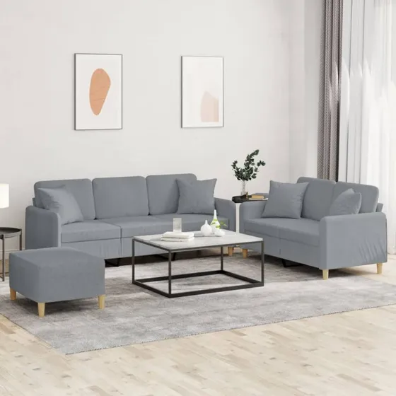 Sofasæt 3 dele i lysegråt stof med puder