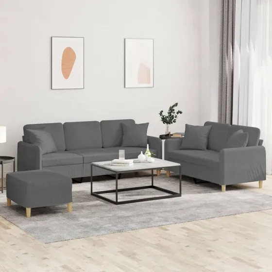 Sofasæt 3 dele i mørkegrå stof med puder