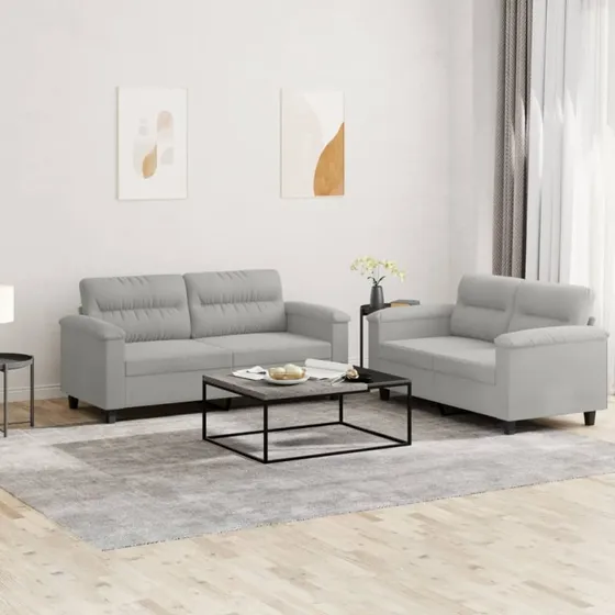 Sofasæt 2 dele i lysegrå mikrofiber med hynder