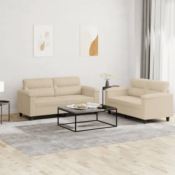 Sofasæt 2-dele med mikrofiberhynder, creme