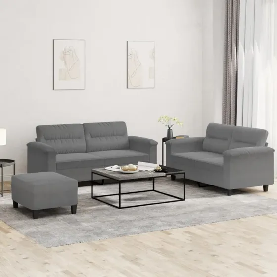 Sofasæt 3 dele i mørkegrå mikrofiber med hynder