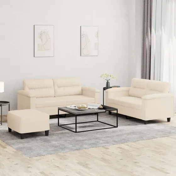 Sofasæt 3 dele med hynder i beige mikrofiber