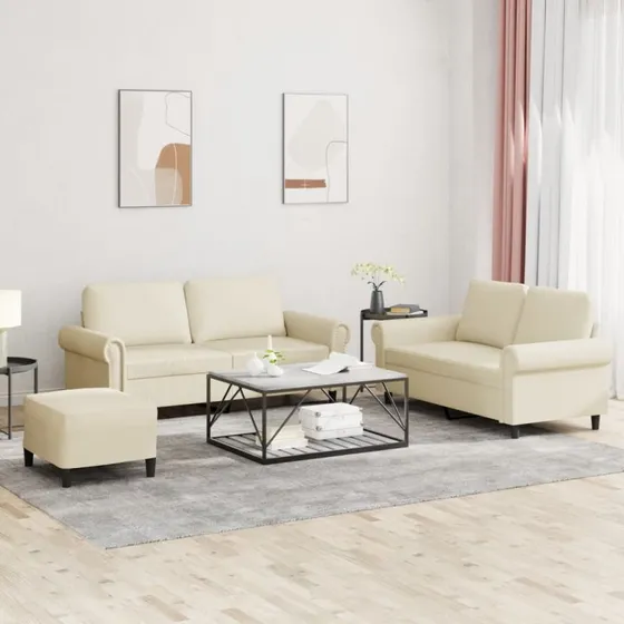 Sofasæt 3 dele i creme kunstlæder med hynder