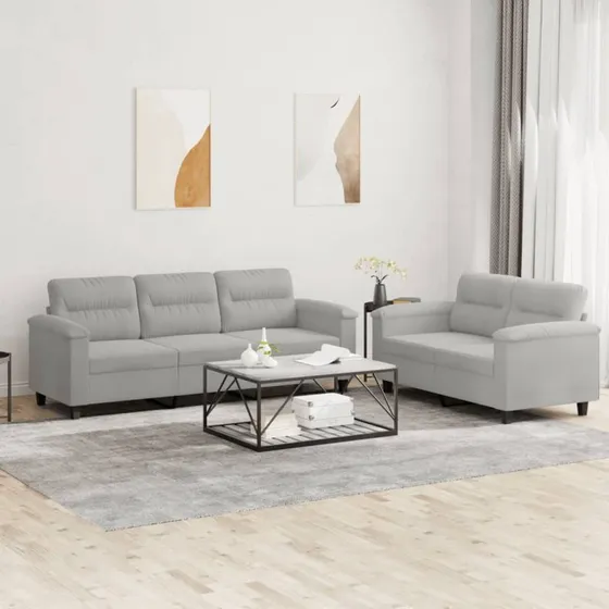 Sofasæt 2 dele i mikrofiber lysegrå med hynder