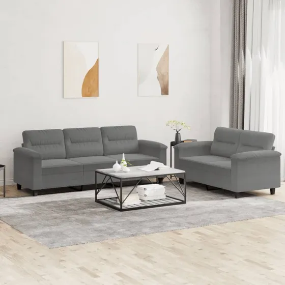Sofasæt 2 dele i mørkegrå mikrofiber med hynder