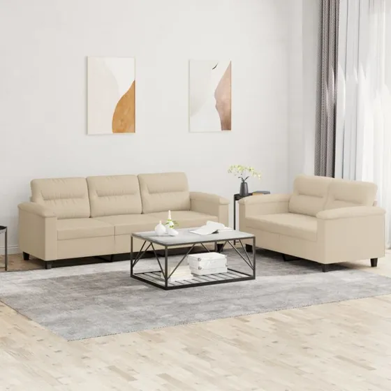 Sofasæt 2 dele med mikrofiberhynder, creme