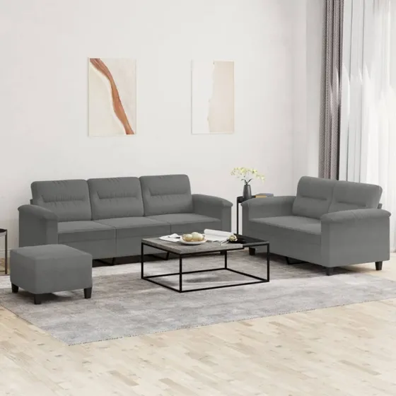Sofasæt 3 dele med mikrofiber hynder - mørkegrå