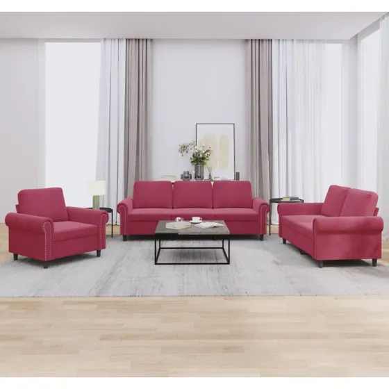 Sofasæt 2 dele i vinrød velour med hynder