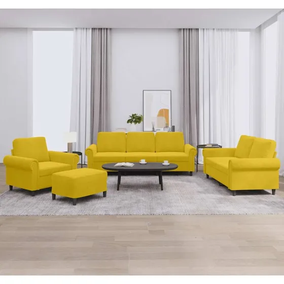 Sofasæt 4 dele i gul velour med hynder