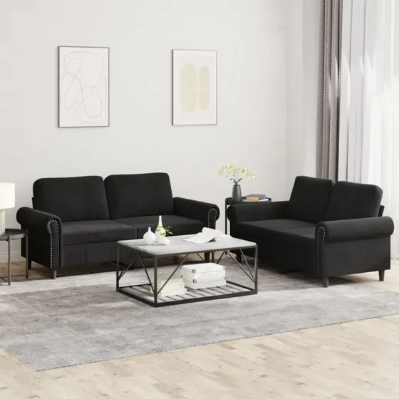 Sofasæt 2-dele i sort velour med hynder