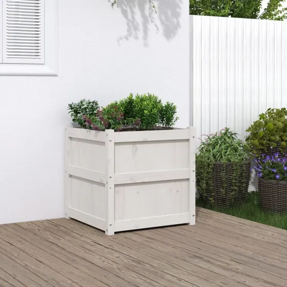 Plantekasse 60x60x60 cm i massivt fyrretræ – hvid