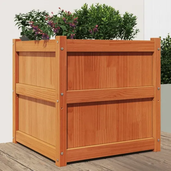 Plantekasse 60x60x60 cm i massivt fyrretræ - gyldenbrun