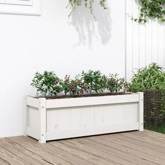 Plantekasse i massivt fyrretræ 90x31x31 cm – hvid