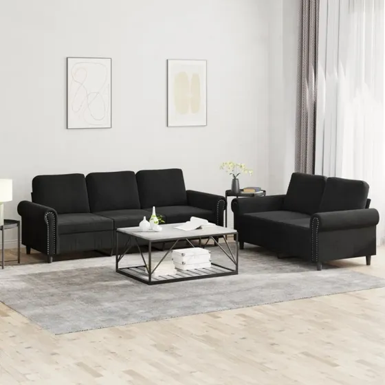 Sofasæt 2 dele i sort velour med hynder