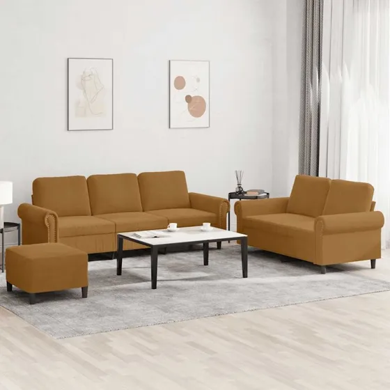 Sofasæt 3 dele i brun velour med hynder