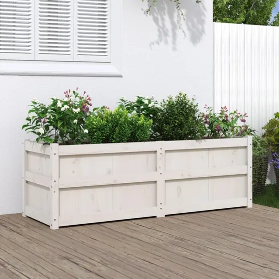 Plantekasse i massivt fyrretræ 150x50x50 cm - hvid