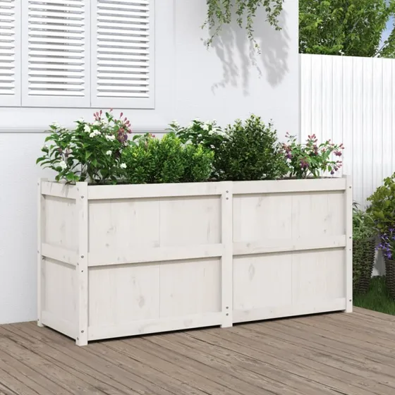 Plantekasse i massivt fyrretræ 150x50x70 cm – hvid