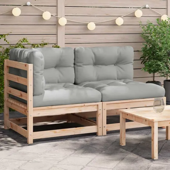2-personers havesofa i massivt fyrretræ med hynder