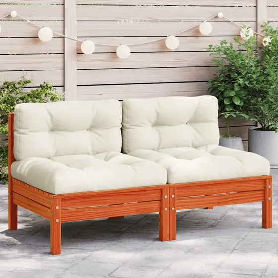 Havesofa modul 2 stk. i massivt fyrretræ med hynder