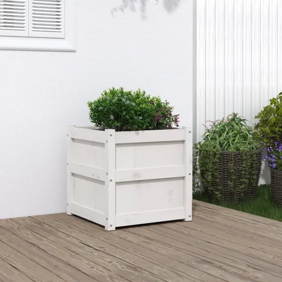 Plantekasse 50x50x50 cm i massivt fyrretræ - hvid