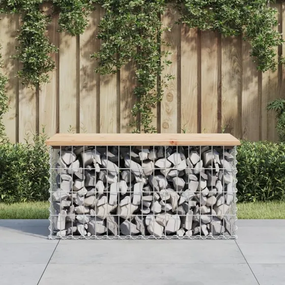 Havebænk med gabiondesign 83x44x42 cm i massivt fyrretræ