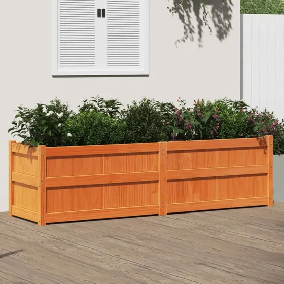 Plantekasse i massivt fyrretræ 180x50x50 cm – gyldenbrun