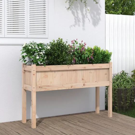 Plantekasse på ben i massivt fyrretræ 110x31x70 cm