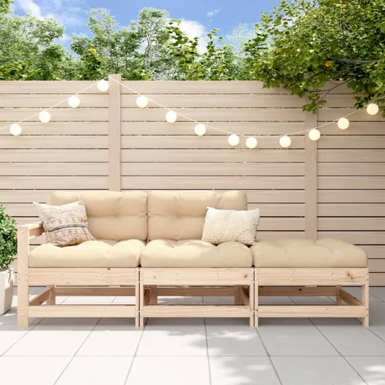 Loungesæt i massivt fyrretræ, 3 dele – slatted design