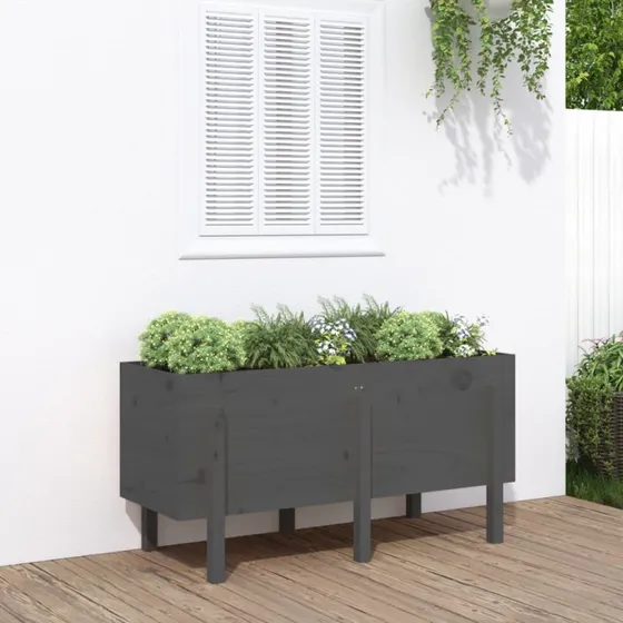 Højbed i massivt fyrretræ 121×50×57 cm – grå