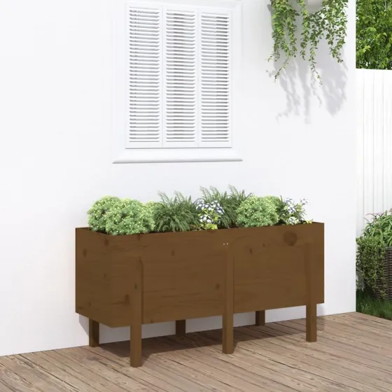 Højbed i massivt fyrretræ 121×50×57 cm – gyldenbrun