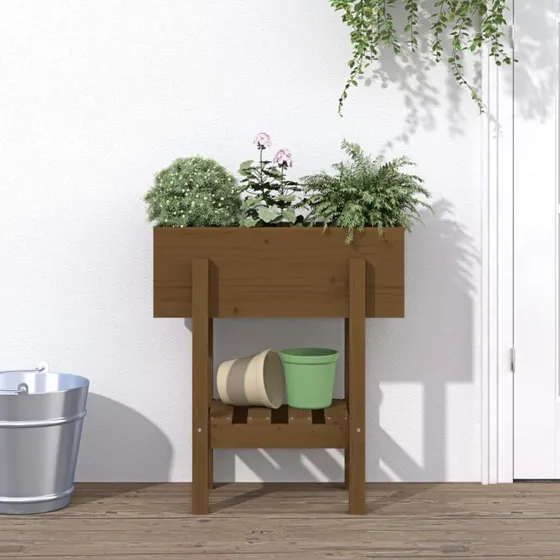 Plantekasse i massivt fyrretræ 62x30x69 cm – gyldenbrun