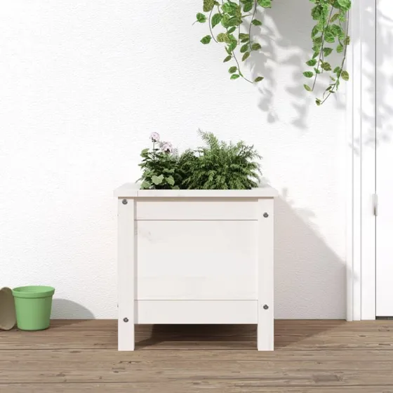 Plantekasse i massivt fyrretræ 40x40x39 cm - hvid